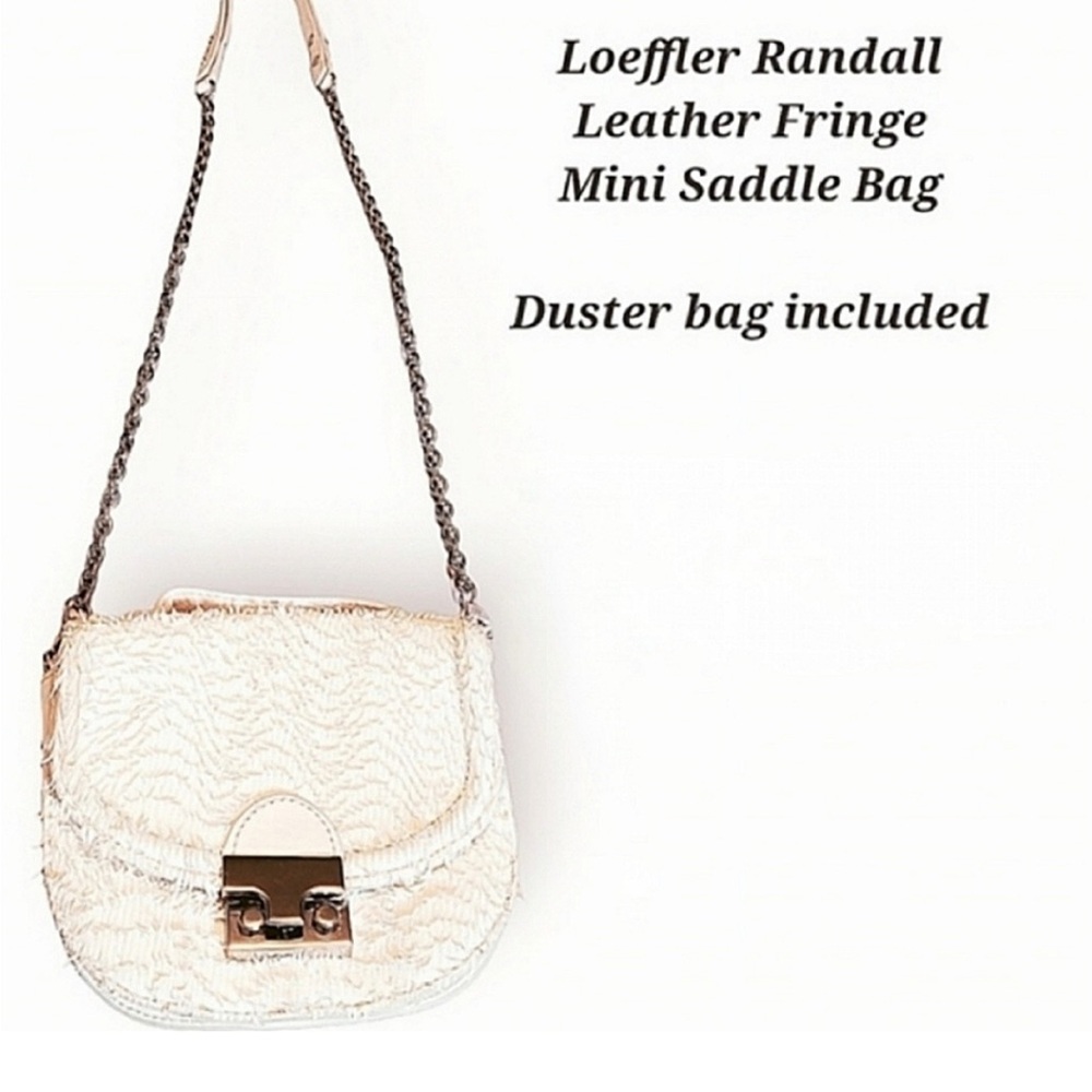 Loeffler Randall Fringe Mini Saddle Bag Leather Cream Mini Shoulder Bag